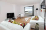 The living area overlooks Saunton Sands